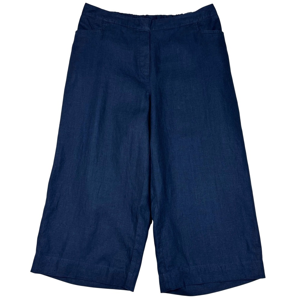 J. Jill Love Linen Wide Leg Crop Pants Women 3X Navy Blue Minimalist Culottes